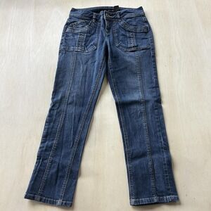 Y2K DKNY Jeans Straight Jeans Womens 8 Medium Wash Logo Pocket Stretch Denim